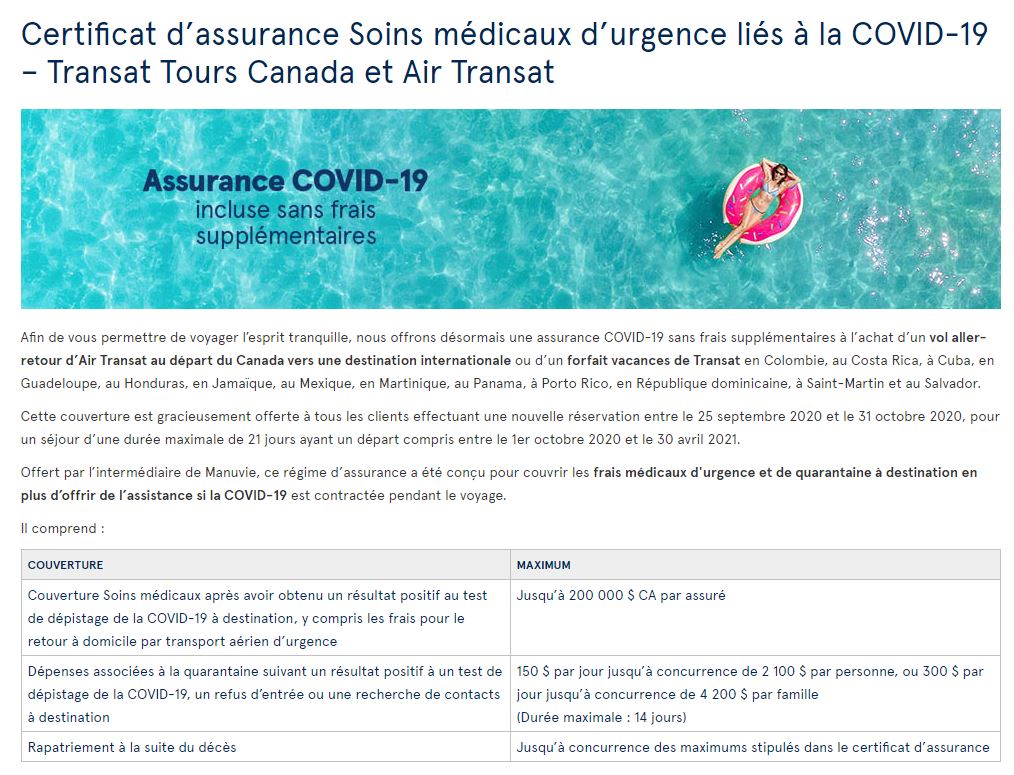 Transat assurance COVID-19