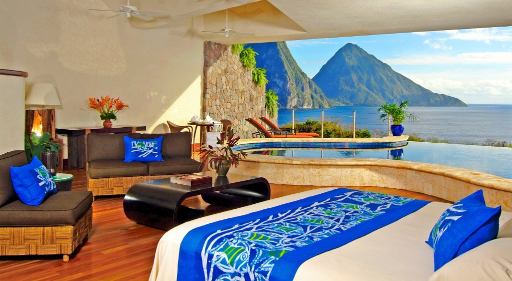 Les piscines swim-up du Jade Mountain Resort