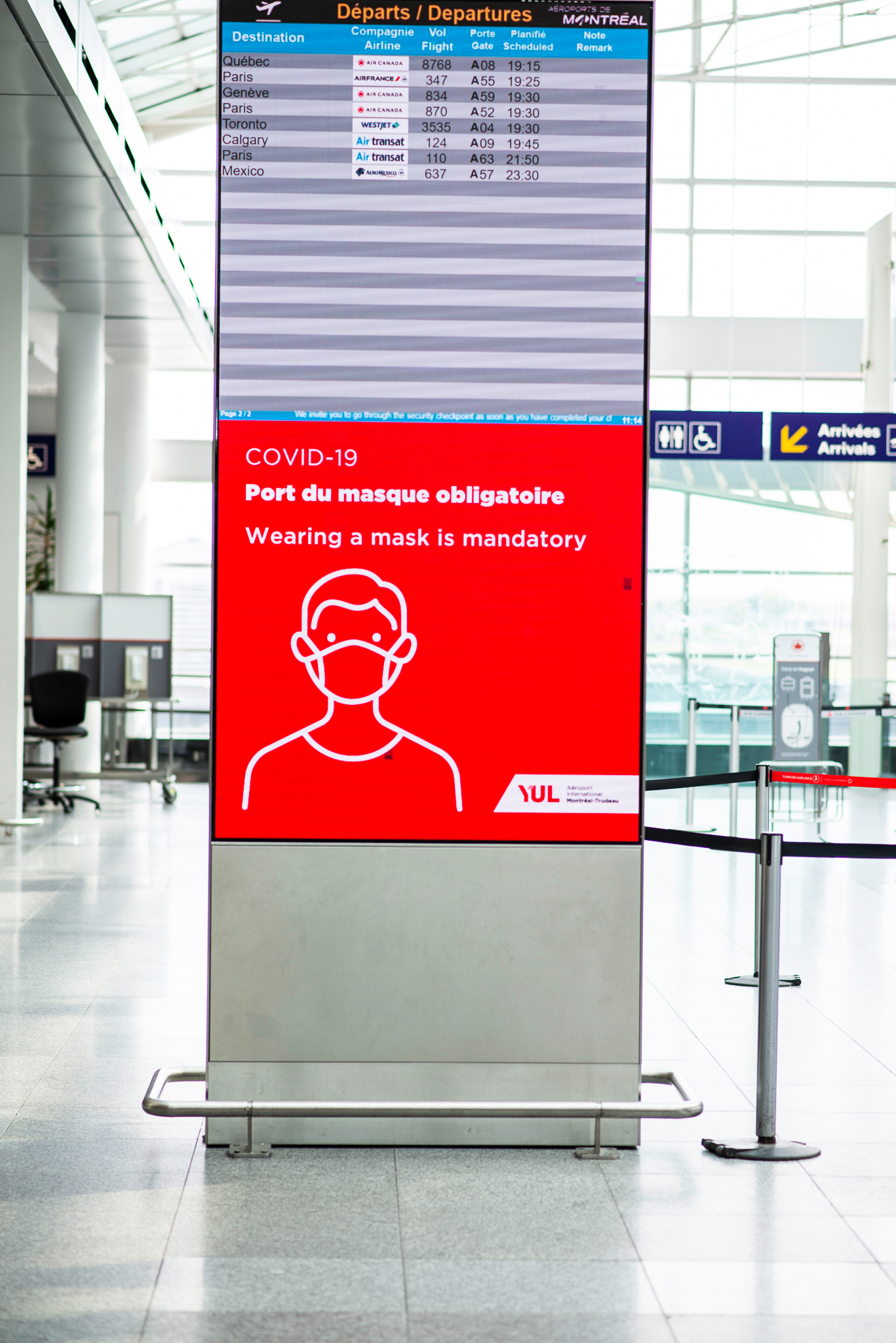 Port du masque obligatoire à aéroport de Montréal