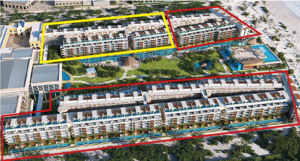 Plan du Majestic Mirage Costa Mujeres montrant les sections The Club (adultes 18+) et Family Club